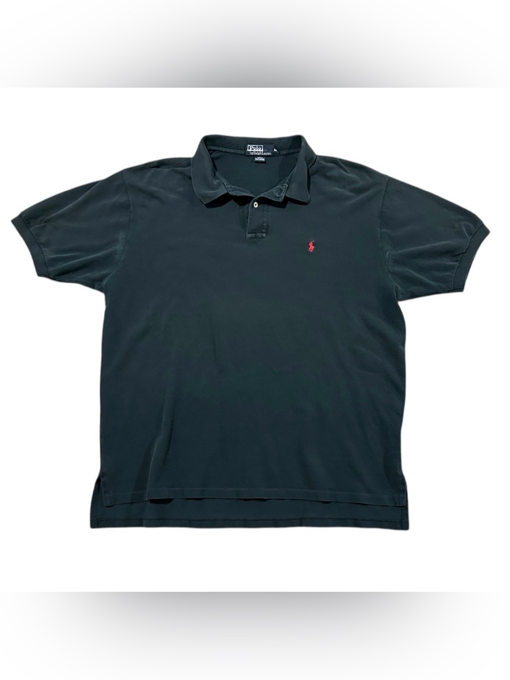 Worn in Look Polo Ralph Lauren Men’s Polo - Black with Red Pony Logo — XXL